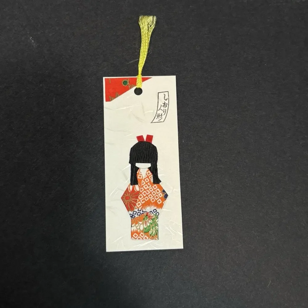 Handmade Japanese Bookmarks Set Of 3 Kimono Origami Paper Shiori Dolls in Pocket